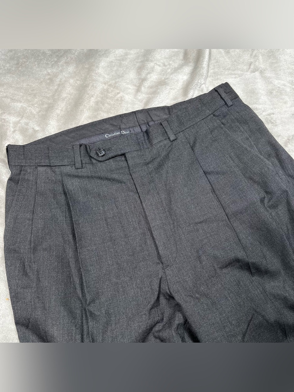 Vintage Christian Dior Wool Pleated Pants Mens 34x32 Gray Preppy Old Money Baggy